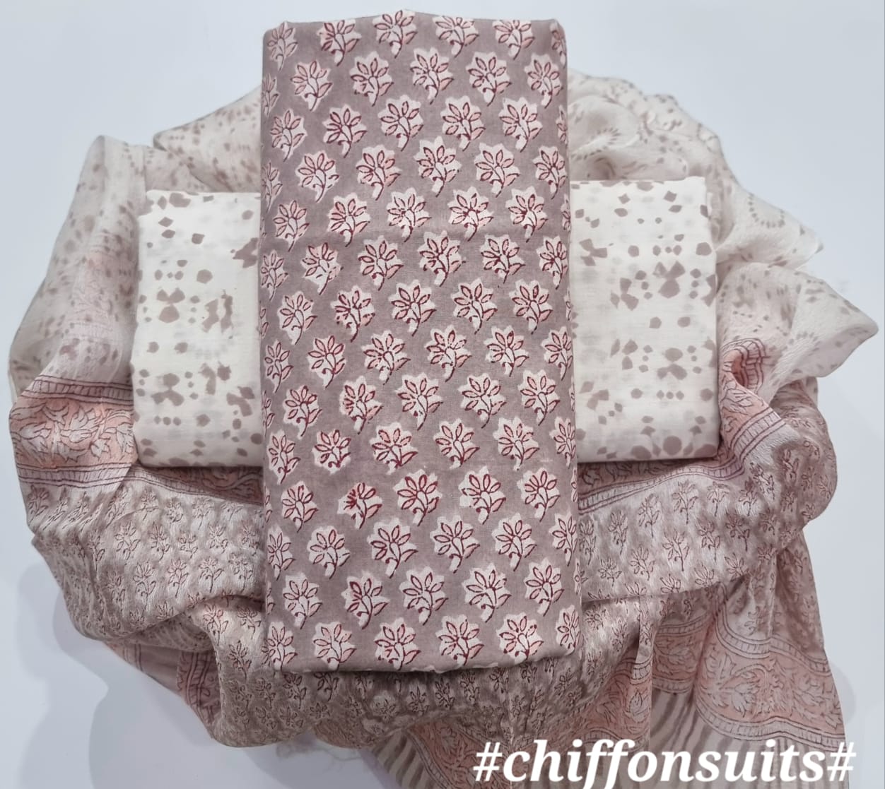 YUVI STYLE HAND BLOCK PRINT PURE COTTON SUIT WITH CHIFFION DUPTTA (PCHFYS123)
