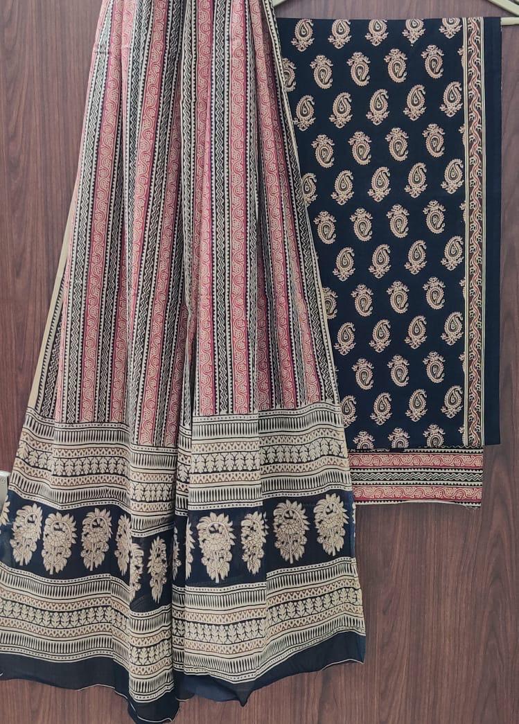 TRADITIONAL HAND BLOCK PRINT PURE COTTON SUIT WITH COTTON MULMUL DUPATTA( MALYS193)