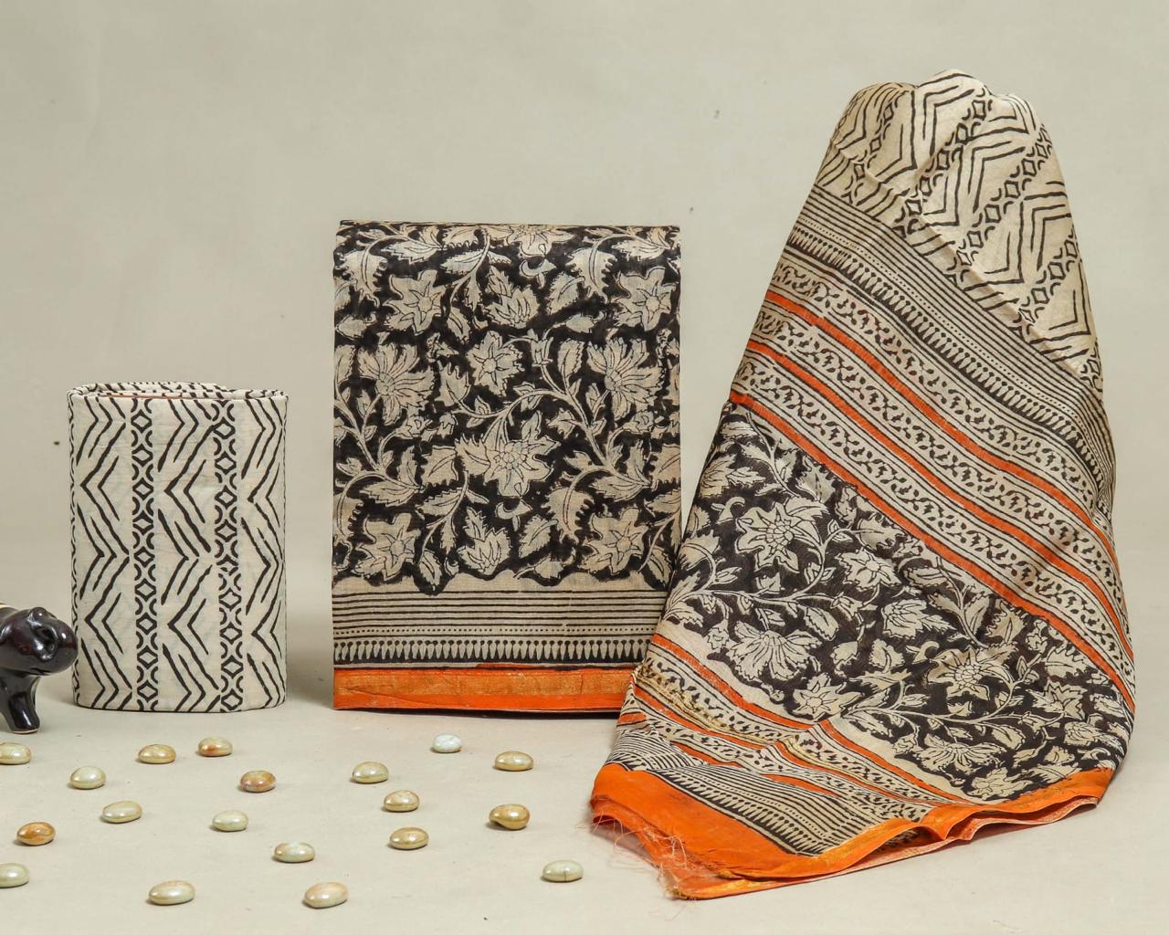 DESIGNER HAND BLOCK PRINT CHANDERI SILK SUIT SET WITH PREMIUM CHANDERI DUPATTA (CHDYS275)