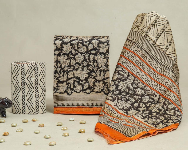 DESIGNER HAND BLOCK PRINT CHANDERI SILK SUIT SET WITH PREMIUM CHANDERI DUPATTA (CHDYS275)