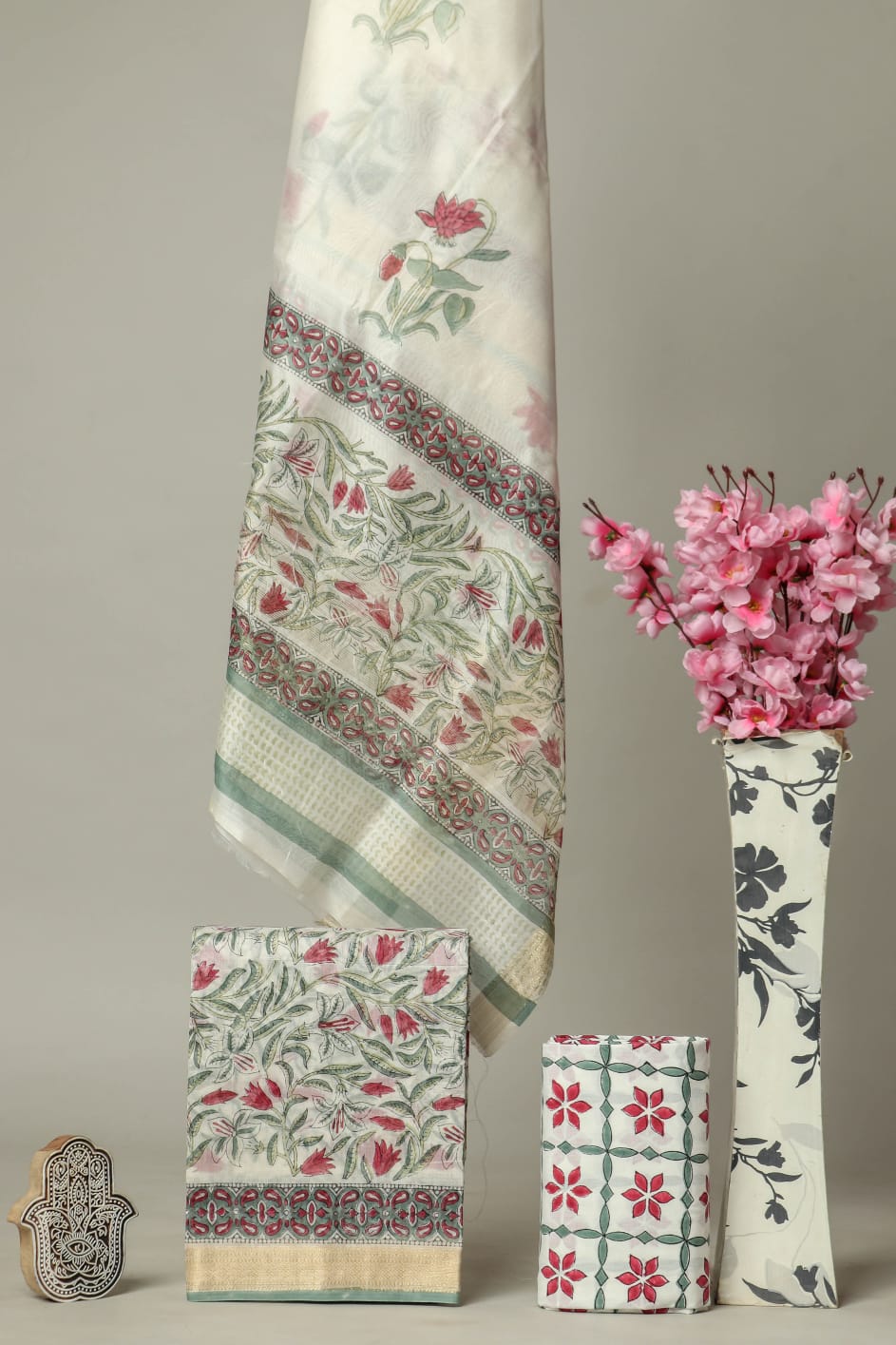 Designer Hand Block Print Maheshwari Silk Suit Set (MSLYS11)