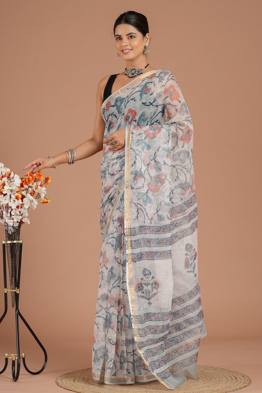 DESIGNER HAND BLOCK PRINTED KOTA DORIYA SILK SAREE(KDSYS26)