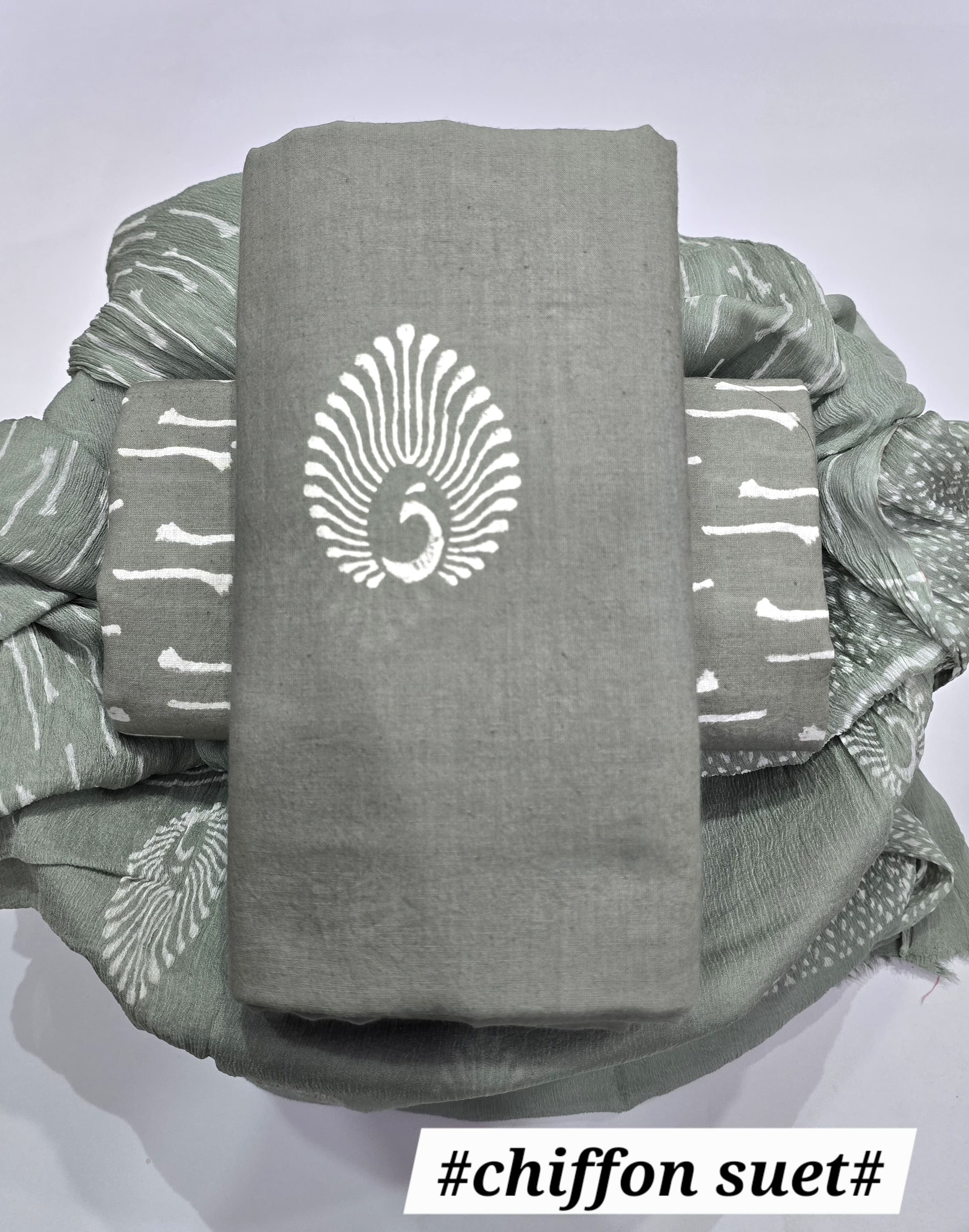 Designer  Hand Block Print  Pure Cotton Suit with Chiffon Dupatta (PCHFYS05)