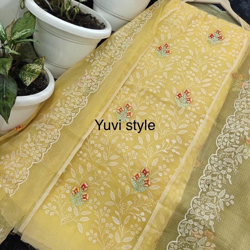 Yuvi Style Yellow Kota Doria Suit With Embroidery Work (FKDYS80)