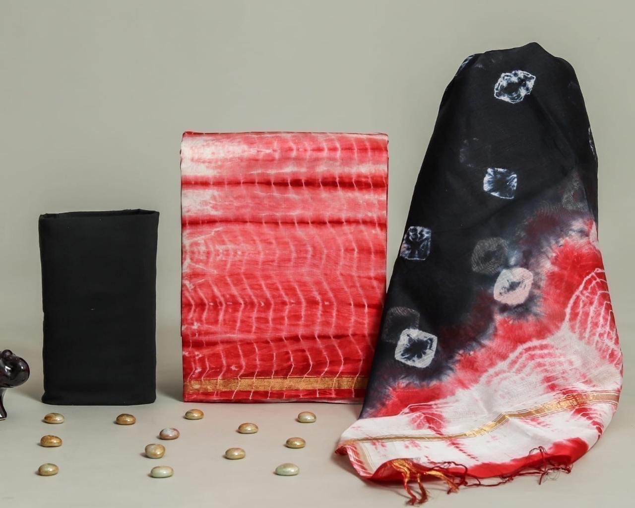 TYE DYE HAND BLOCK PRINT CHANDERI SILK SUIT SET WITH PREMIUM CHANDERI DUPATTA (CHDYS43)