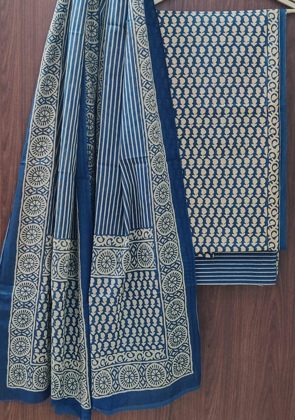 EXCLUSIVE HAND BLOCK PRINT PURE COTTON SUIT WITH COTTON MULMUL DUPATTA (MALYS207)