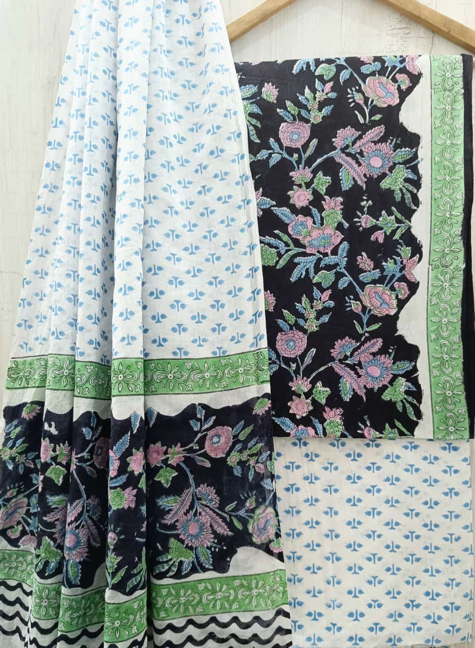 DESIGNER HAND BLOCK PRINT PURE COTTON SUIT WITH COTTON MULMUL DUPATTA (MALYS73)