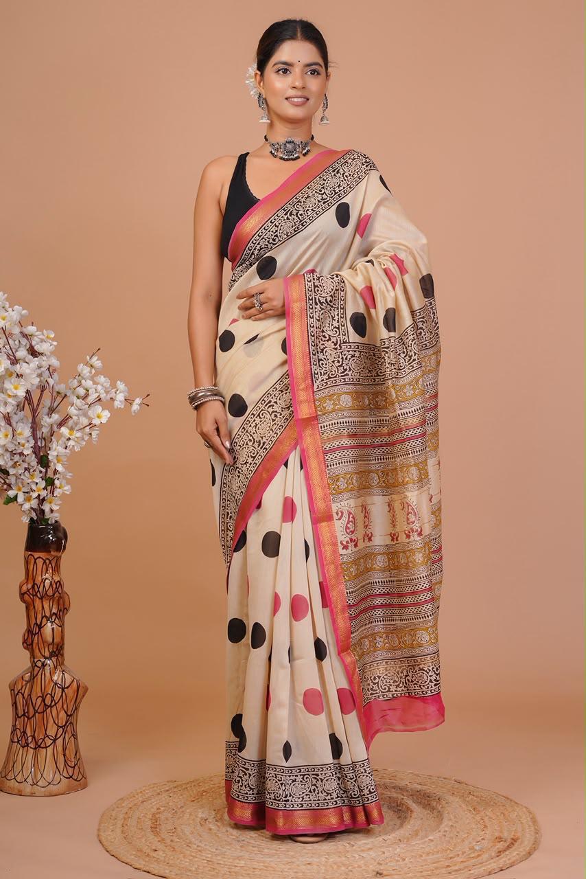 DESIGNER HAND BLOCK PRINTED MAHESWARI SILK SAREE ( MSYS17)