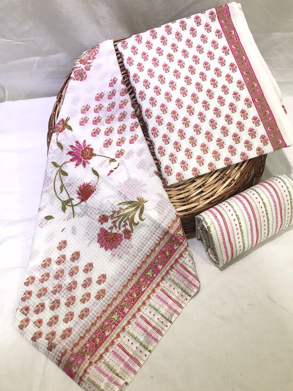 DESIGNER HAND BLOCK PRINT PURE COTTON SUIT WITH COTTON MULMUL DUPATTA(MALYS327)