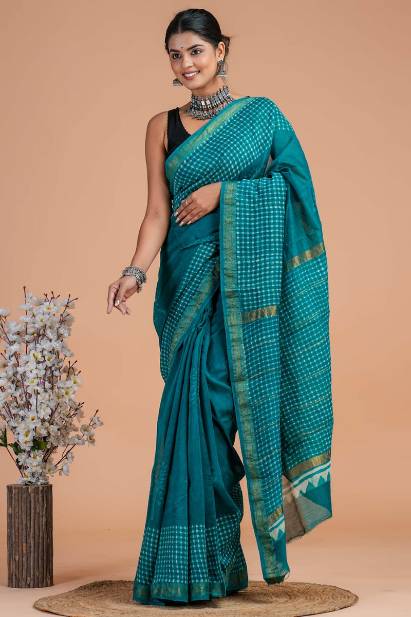 EXCLUSIVE HAND BLOCK PREMIUM MAHESWARI  SILK SAREE ( MSYS46)