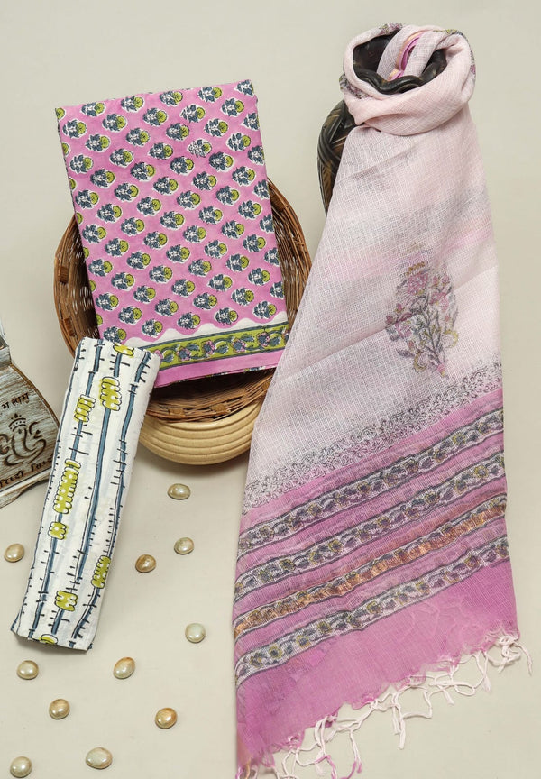 DESIGNER HAND BLOCK PRINT PURE COTTON SUIT WITH DORIA DUPATTA (3CKDYS104)