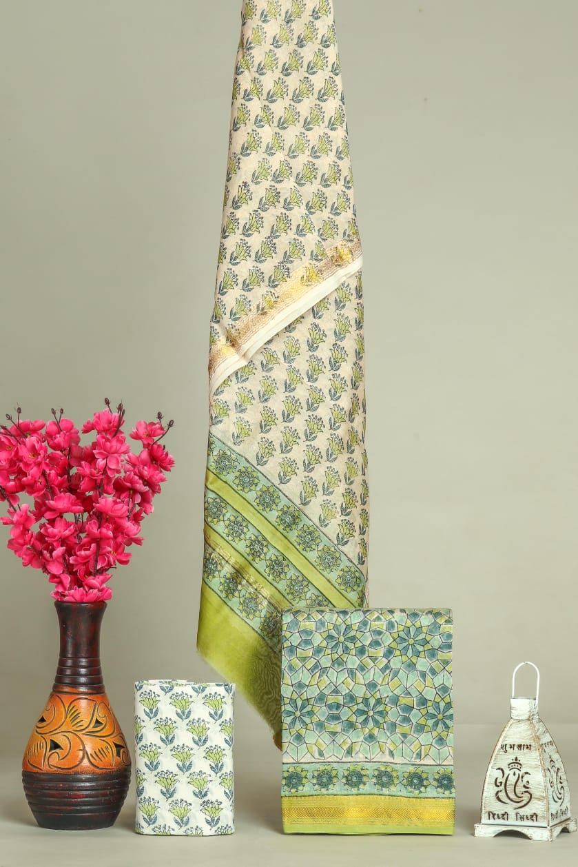 DESIGNER HAND BLOCK PRINT MAHESHWARI SILK SUIT SET (MSLYS58)