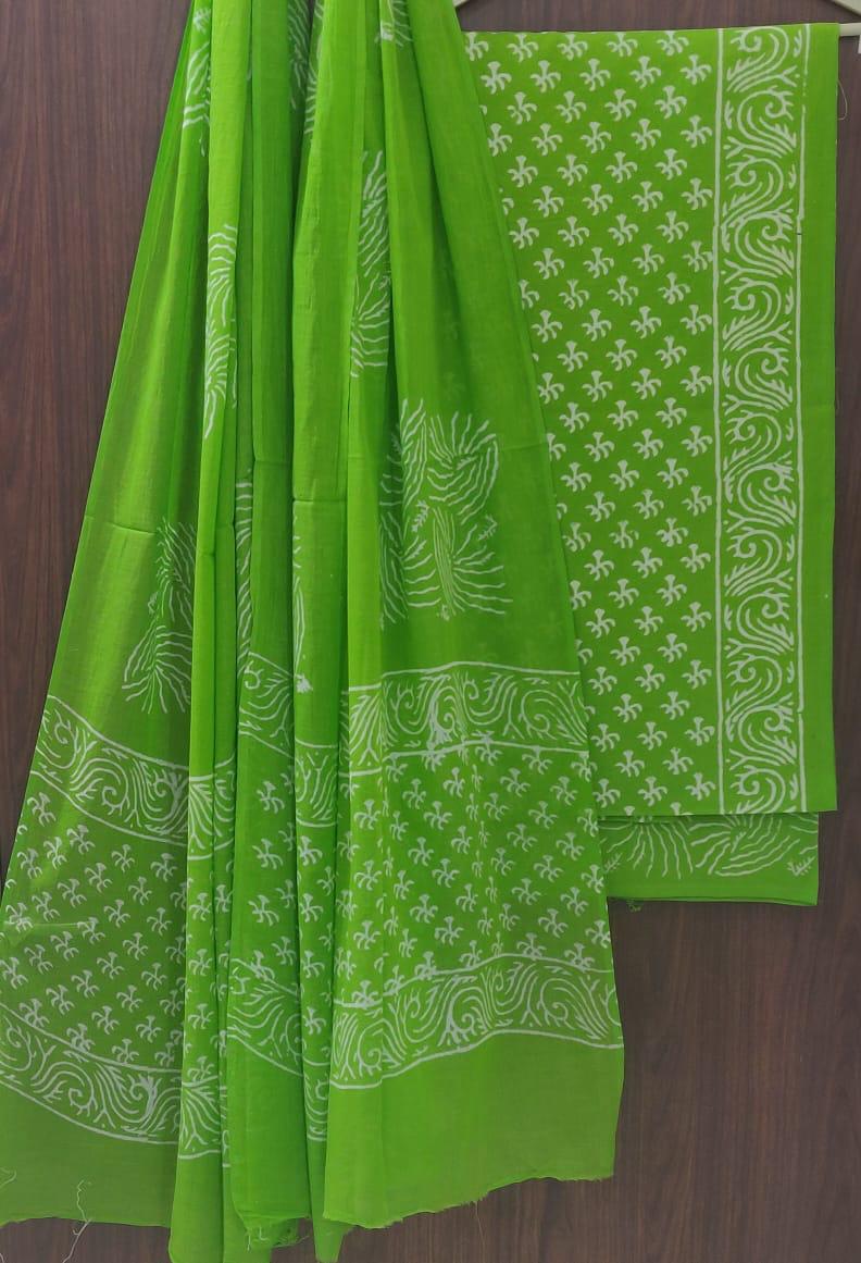Designer Hand Block Print Pure Cotton Suit with Cotton Mulmul Dupatta (MALYS09)