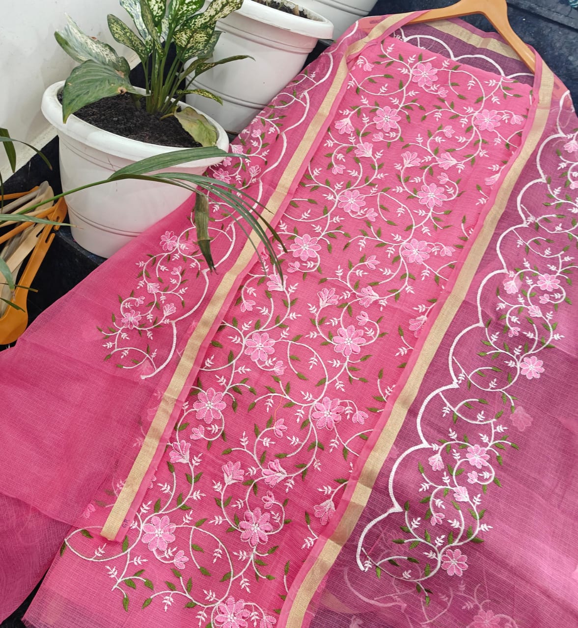 Yuvi Style Pink Kota Doria Suit With Embroidery Work (FKDYS99)