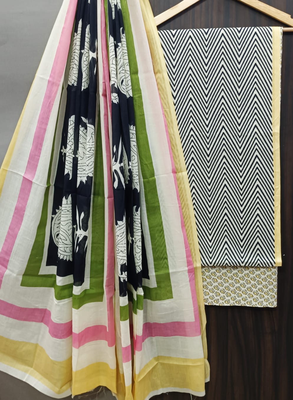 Designer Hand Block Print Pure Cotton Suit with Cotton Mulmul Dupatta (MALYS07)