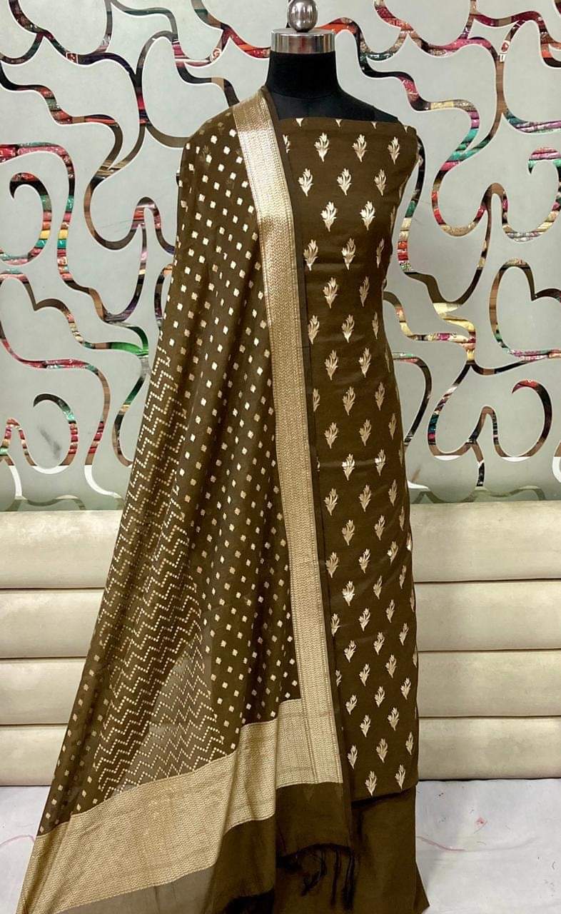 EXCLUSIVE BANARASI PURE CHANDERI SILK SUIT (BPCYS04)