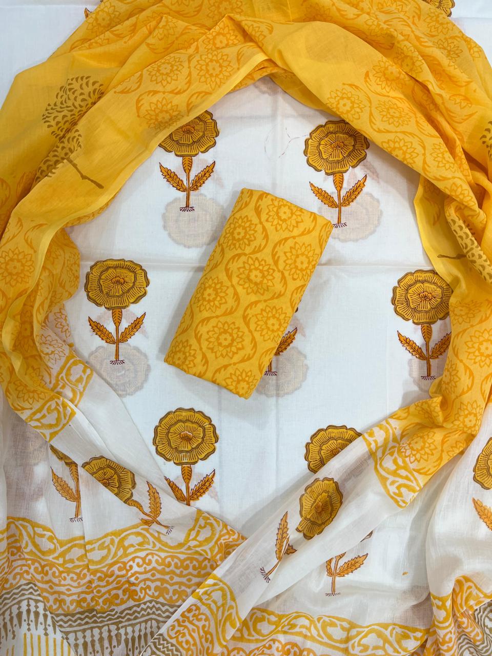 EXCLUSIVE HAND BLOCK PRINT PURE COTTON SUIT WITH COTTO MULMUL DUPATTA (MALYS129)