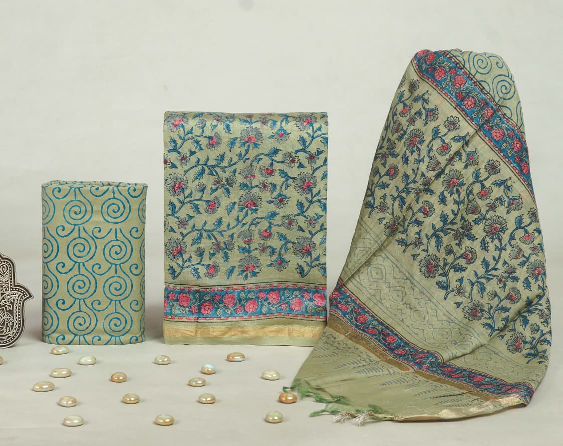 Designer Hand Block Print Chanderi Silk Suit set with Premium Chanderi Dupatta (CHDYS32)