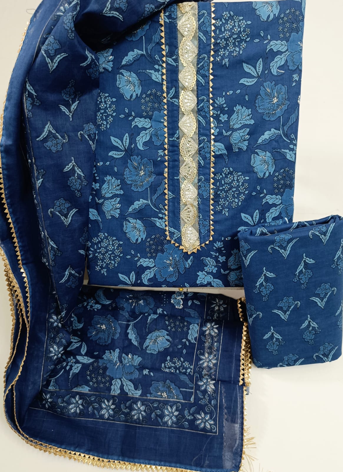 Sanganeri print cotton suit material with cotton dupatta Hand work (GOTAYS93)