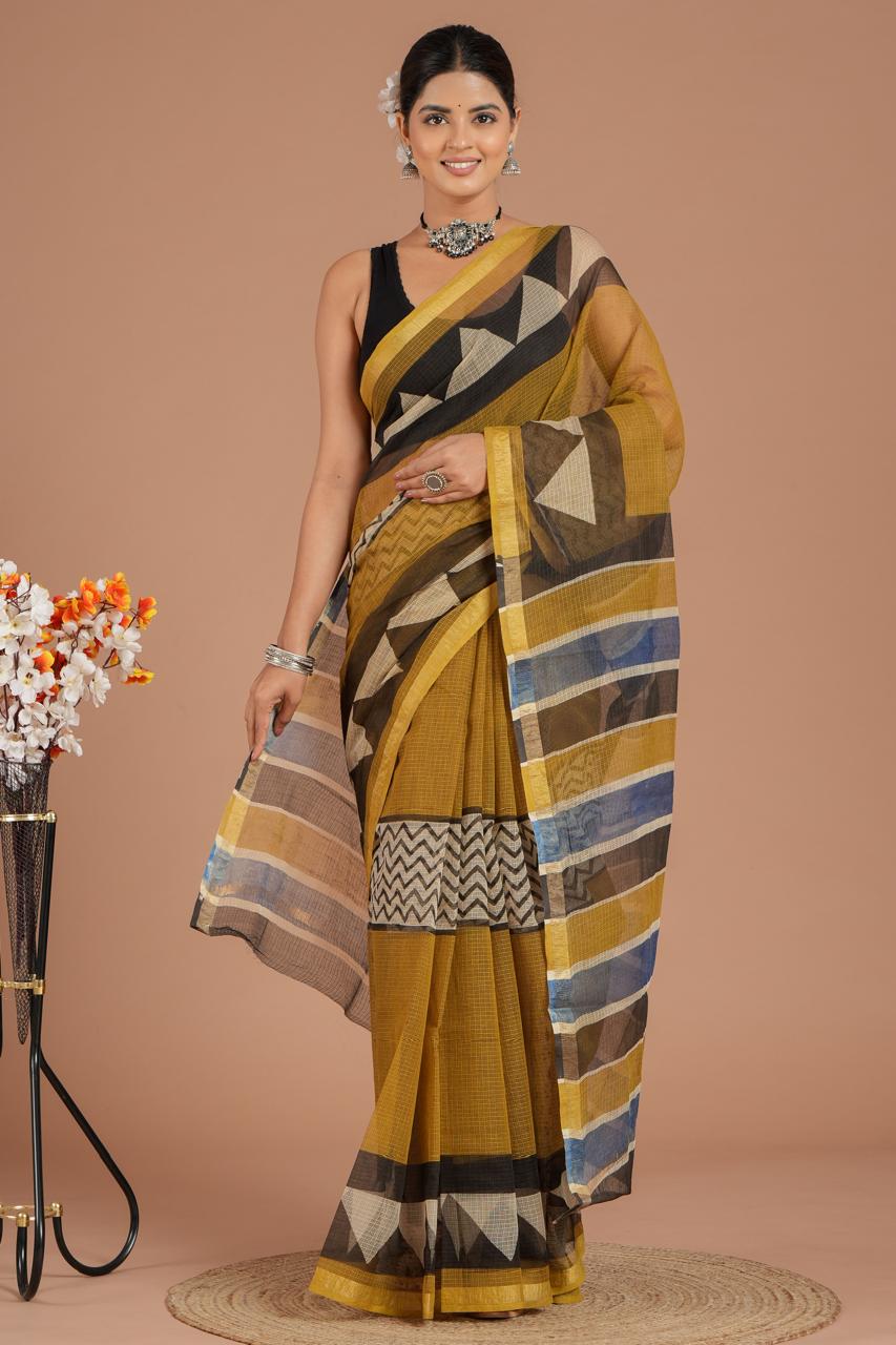 DESIGNER HAND BLOCK PRINTED KOTA DORIYA SILK SAREE(KDSYS24)