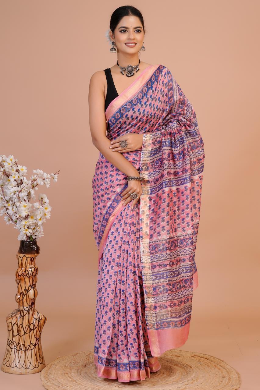 Exclusive Hand Block Print  Maheshwari Silk Sarees (MSYS52)