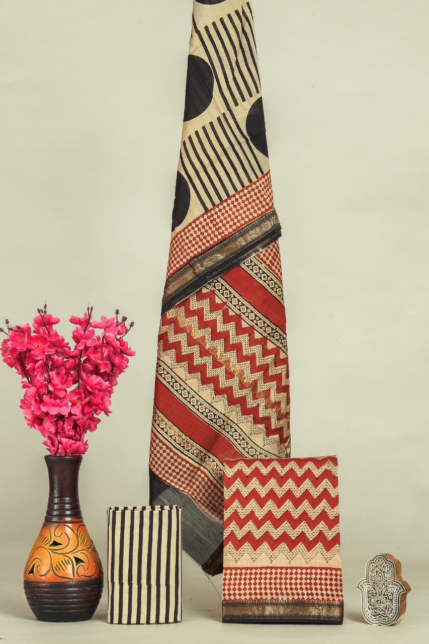 TRADITIONAL HAND BLOCK PRINT MAHESHWARI SILK SUIT WITH MAHESHWARI SILK DUPATTA (MSLYS107)