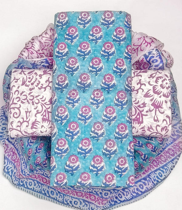 Designer Pure Cotton Suit with Chiffon Dupatta (PCHFYS180)