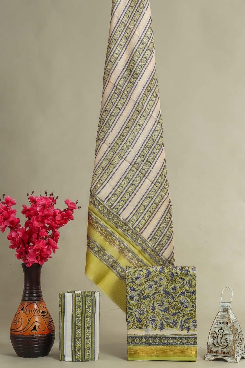 DESIGNER HAND BLOCK PRINT MAHESHWARI SILK SUIT SET (MSLYS64)