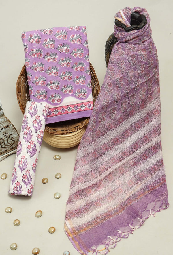 ELEGANT HAND BLOCK PURE COTTON SUIT WITH KOTA DORIA DUPATTA (3CKDYS138)