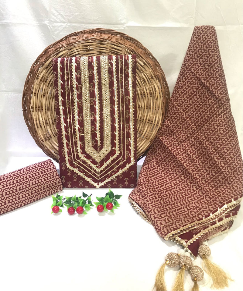 Sanganeri print cotton suit material with cotton dupatta Gotta work  (GOTAYS25)