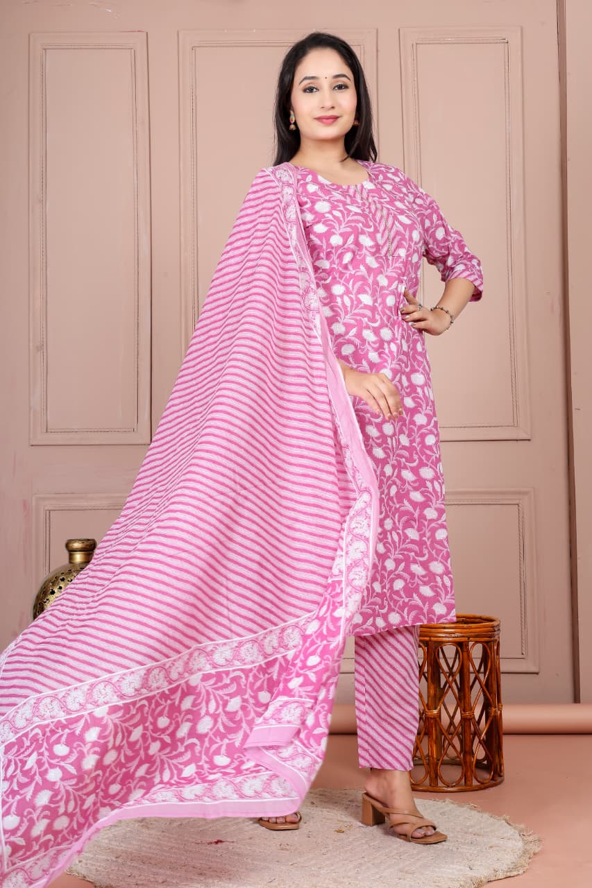 Flower print cotton suit with mulmul dupatta (CSSYS20)