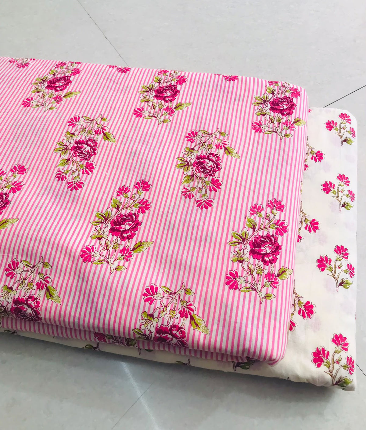Traditional Hand block print Cotton top and bottom set (2PCYS33)