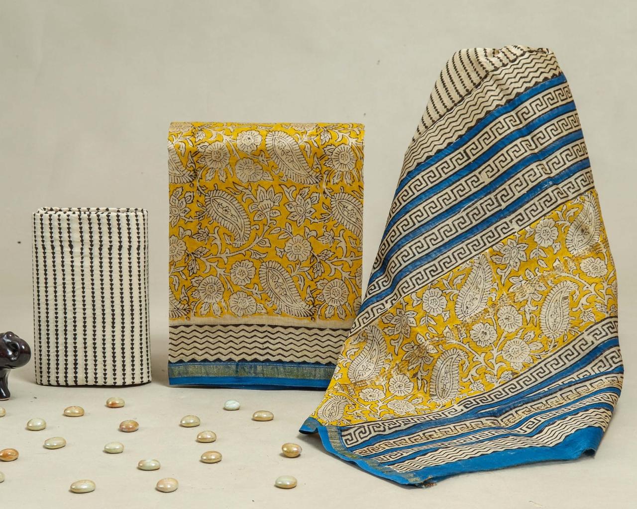 DESIGNER HAND BLOCK PRINT CHANDERI SILK SUIT WITH PREMIUM CHANDERI DUPATTA (CHDYS299)