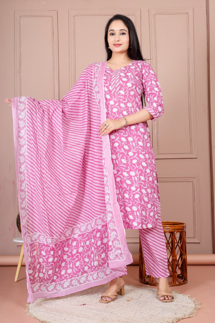 Flower print cotton suit with mulmul dupatta (CSSYS20)