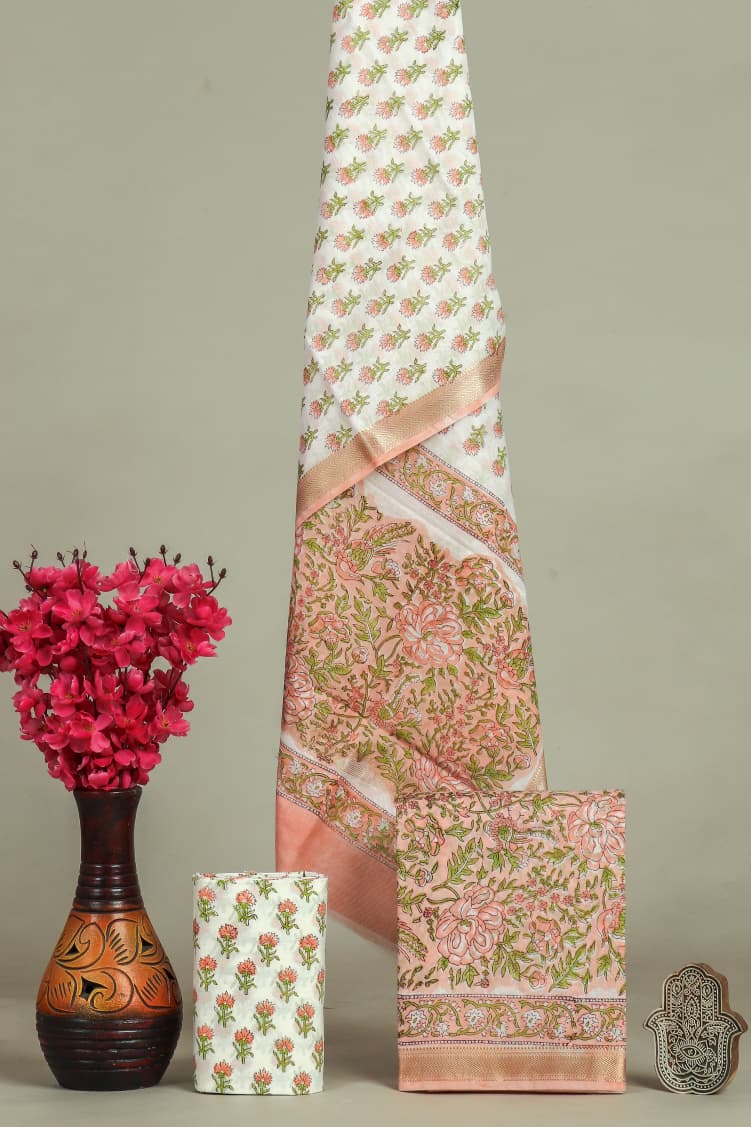 EXCLUSIVE HAND BLOCK PRINT MAHESHWARI SILK SUIT WITH MAHESHWARI SILK DUPPTA(MSLYS73)
