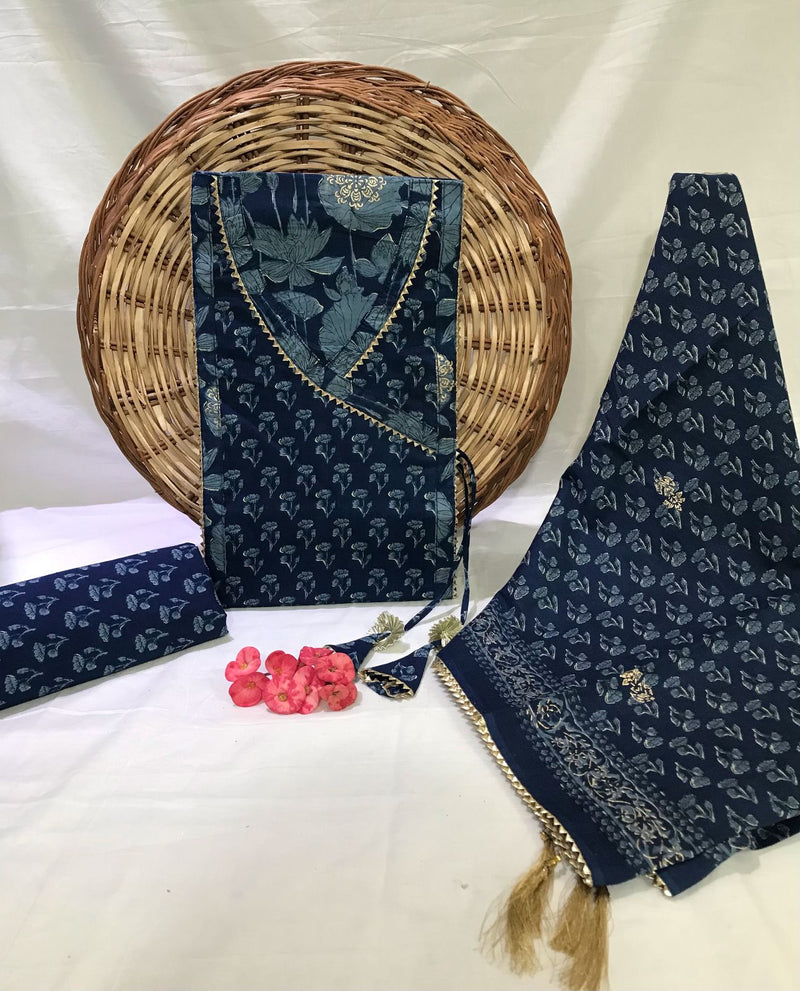 Jaipur Cotton Print Angrakha Unstitched Suit Set (ANGYS140)