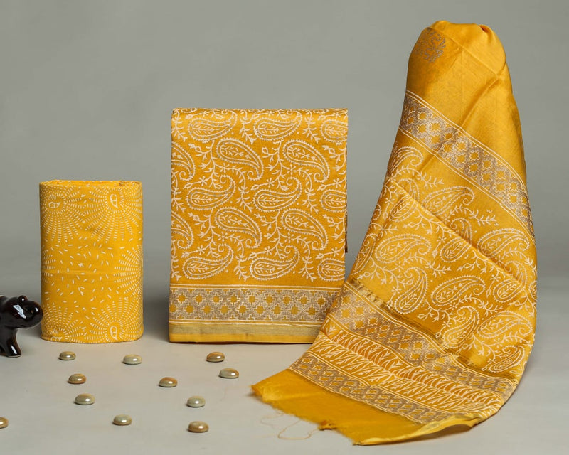 Designer Hand Block Print Chanderi Silk Suit set with Premium Chanderi Dupatta (CHDYS13)
