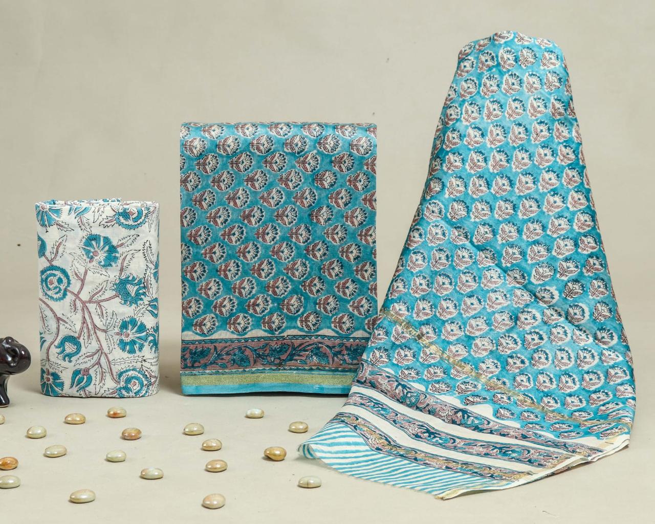 DESIGNER HAND BLOCK PRINT CHANDERI SILK SUIT SET WITH PREMIUM CHANDERI DUPATTA (CHDYS70)
