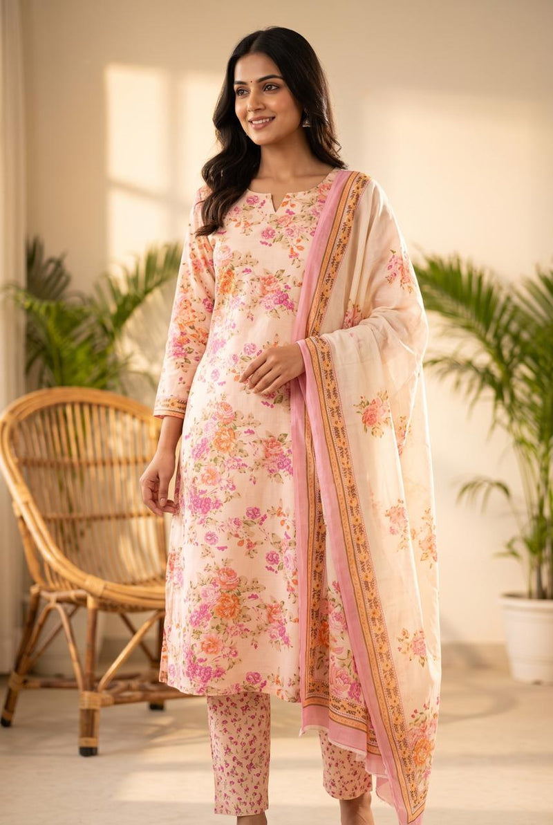Designer Hand Block Print Pure Cotton Suit with Cotton Mulmul Dupatta (MALYS03)