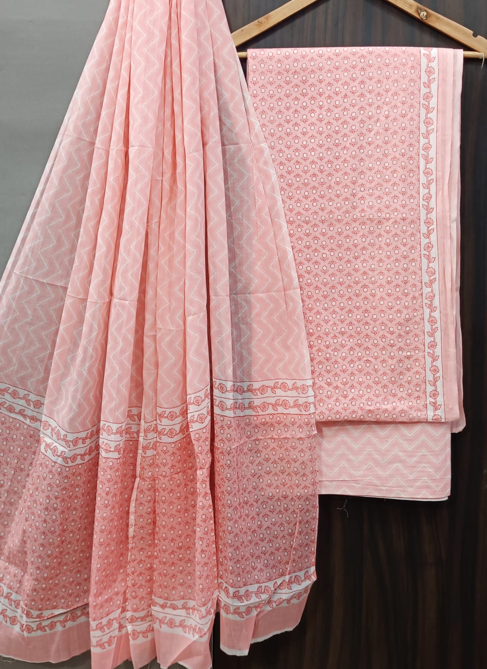 DESIGNER HAND BLOCK PRINT PURE COTTON SUIT WITH COTTON MULMUL DUPATTA (MALYS303)