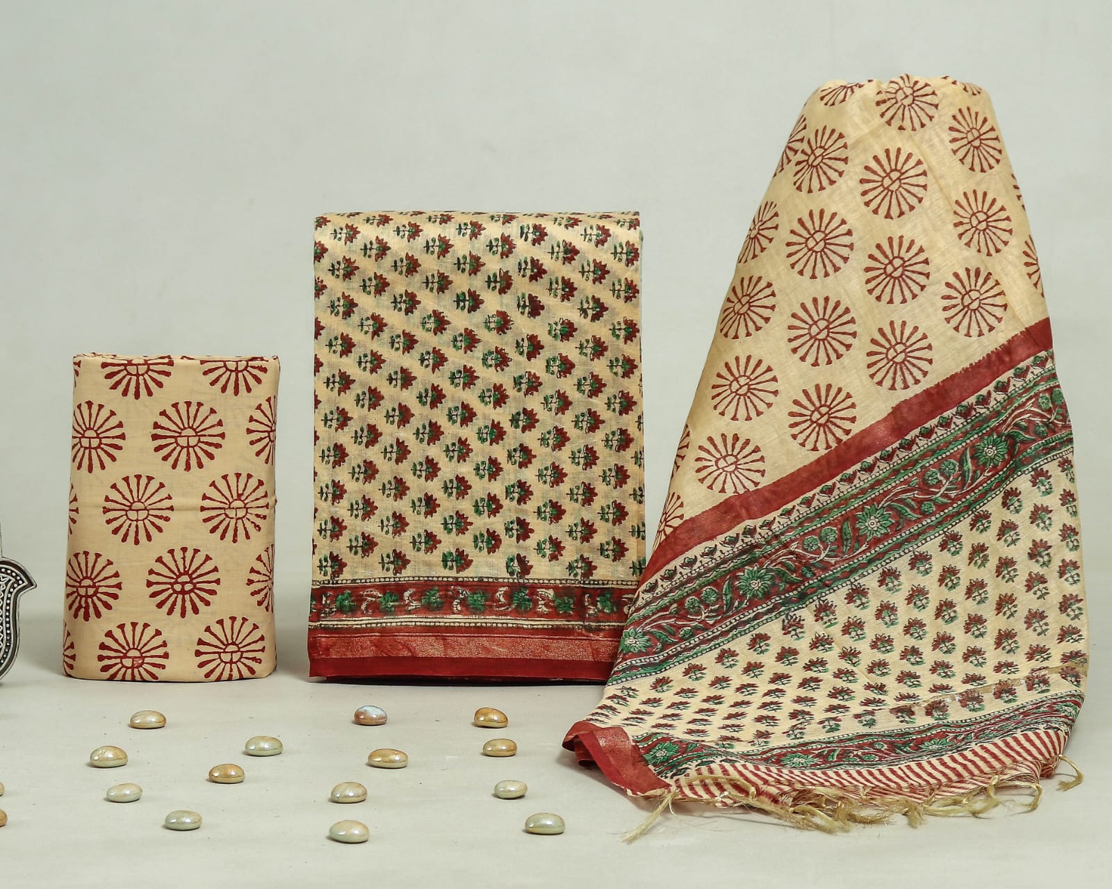 TRADITIONAL HAND BLOCK CHANDERI SILK SUIT SET WITH CHANDERI DUPATTA (CHDY195)