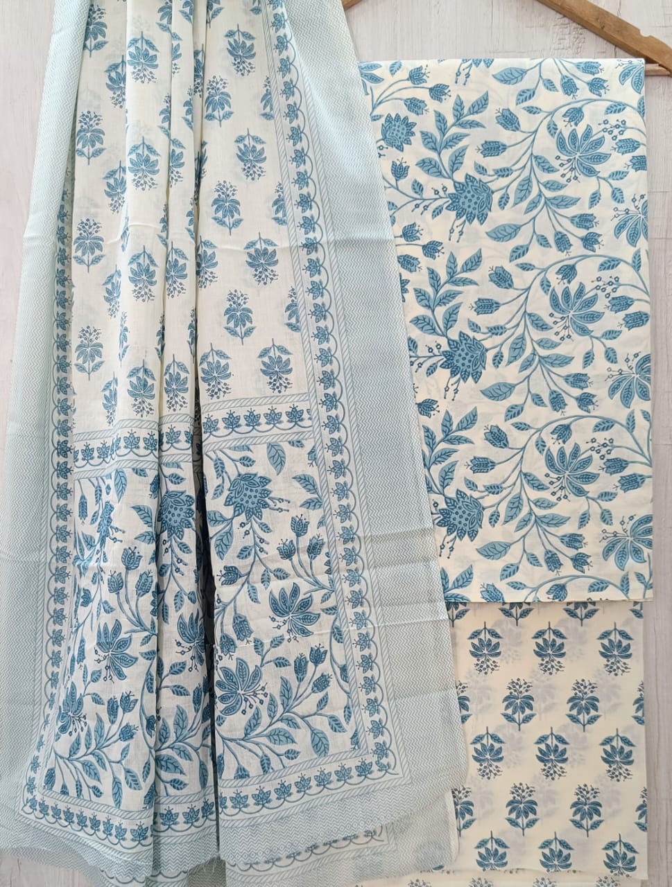 TRADITIONAL HAND BLOCK PRINT PURE COTTON SUIT WITH COTTON MULMUL DUPATTA( MALYS202)