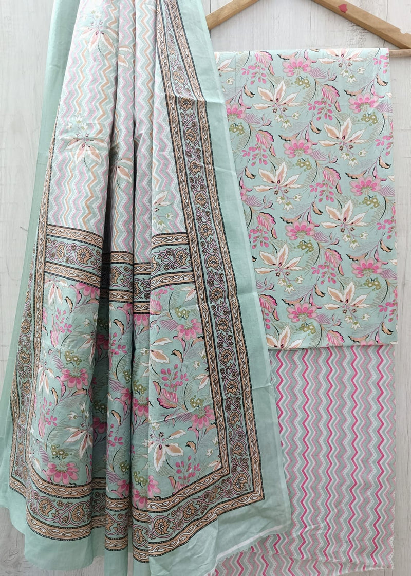DESIGNER HAND BLOCK PRINT PURE COTTON SUIT WITH COTTON MULMUL DUPATTA( MALYS61)