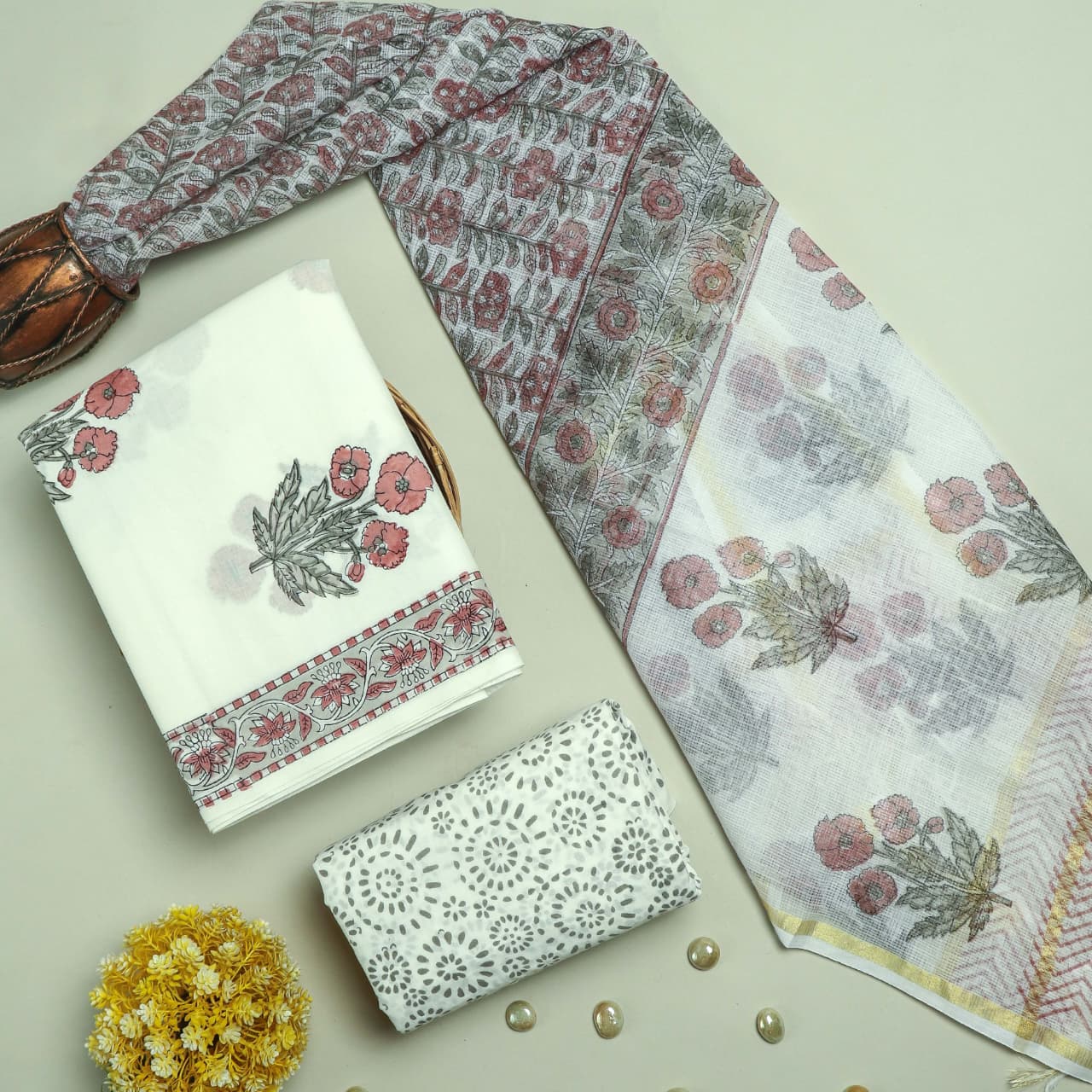 DESIGNER HAND BLOCK PRINT SUIT WITH DORIA DUPATTA (3CKDYS162)