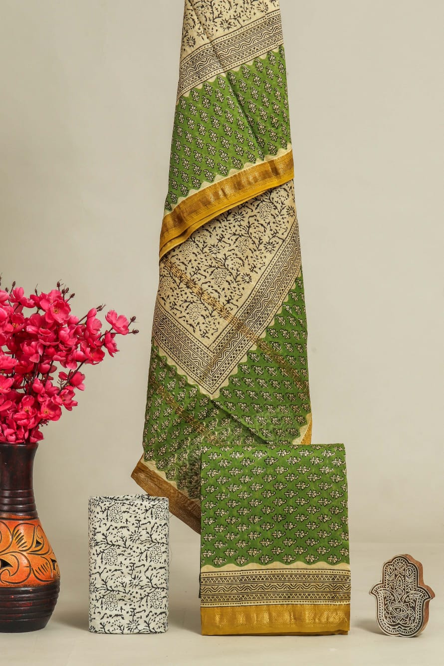 TRADITIONAL HAND BLOCK PRINT MAHESHWARI SILK SUIT WITH MAHESHWARI SILK DUPATTA (MSLYS193)