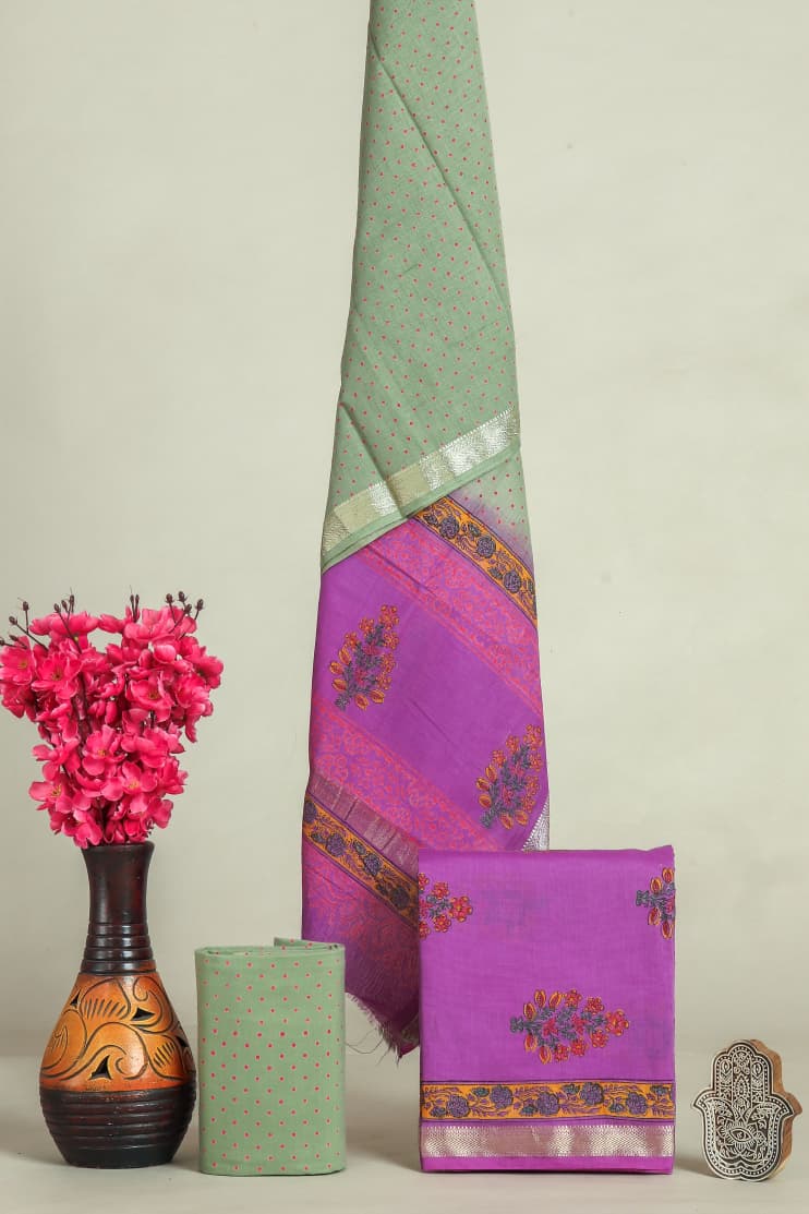 TRADITIONAL HAND BLOCK PRINT MAHESHWARI SILK SUIT WITH MAHESHWARI SILK DUPATTA (MSLYS134)