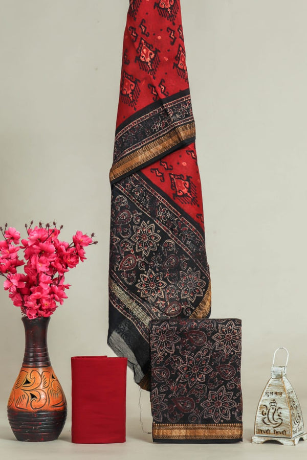 Designer Hand Block Print Maheshwari Silk Suit Set (MSLYS23)