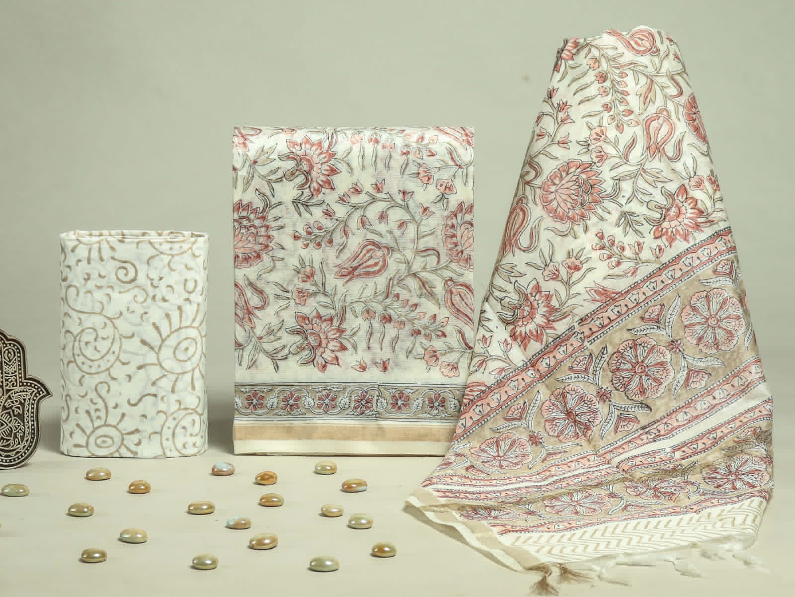 YUVI STYLE HAND BLOCK CHANDERI SILK SUIT SET WITH CHANDERI DUPATTA (CHDYS194)