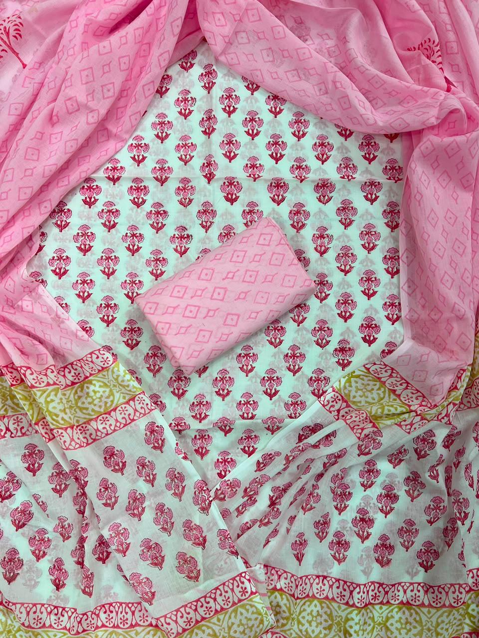 EXCLUSIVE HAND BLOCK PRINT PURE COTTON SUIT WITH COTTON MULMUL DUPATTA (MALYS137)