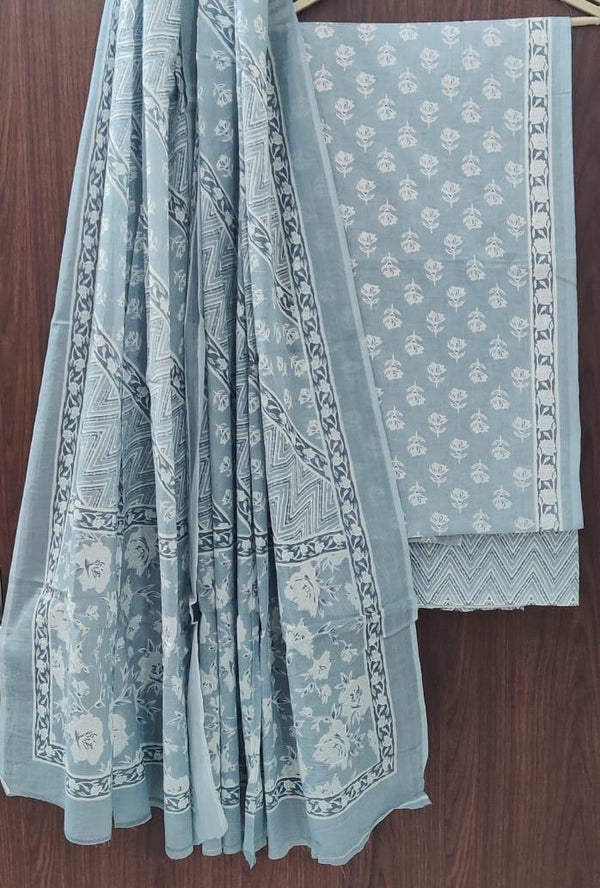 DESIGNER HAND BLOCK PRINT PURE COTTON SUIT WITH COTTON MULMUL DUPATTA(MALYS232)